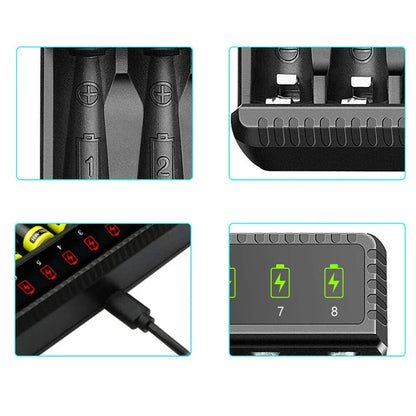Intelligent LED Smart Battery Charger – 8-Slot NiMH Charger for 1.2V AA/AAA Rechargeable Batteries