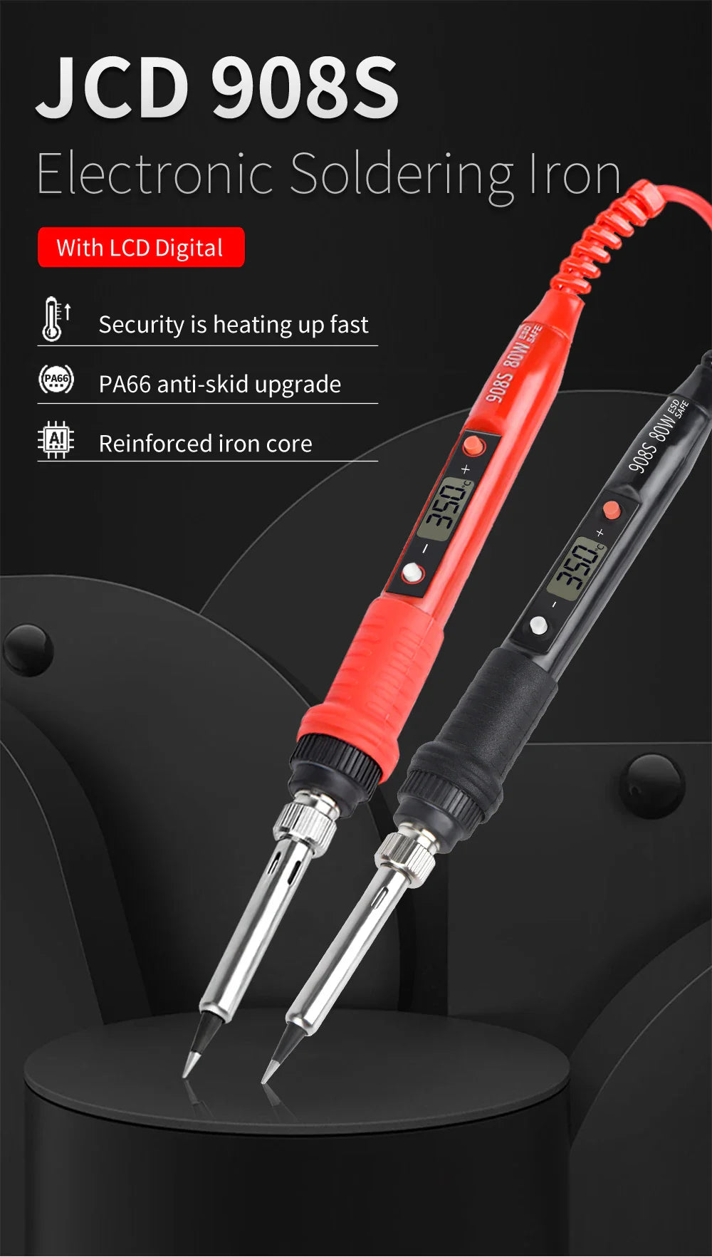 JCD 220V 80W LCD Electric Soldering Iron 908S – Adjustable Temperature with Quality Tips & Soldering Kit