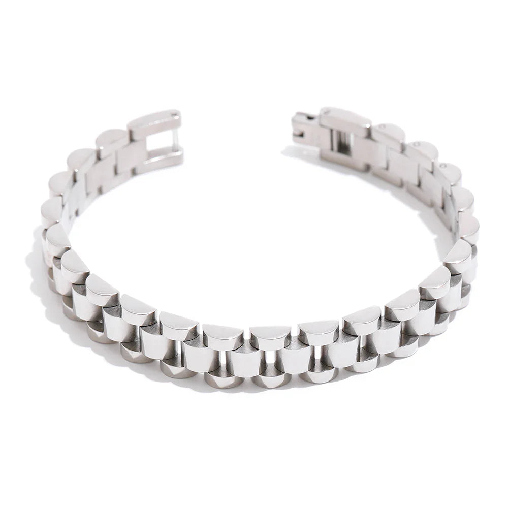 Yhpup Stainless Steel Chain Bracelet – 18K Gold Plated Heavy Metal Texture Waterproof Fashion Jewelry for Men & Women