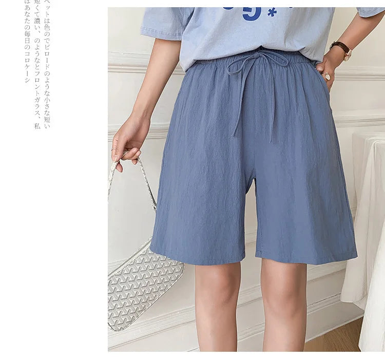 2024 Women’s High Waist Cotton Summer Shorts with Pockets – Casual Loose Fit Soft Cool Shorts for Girls