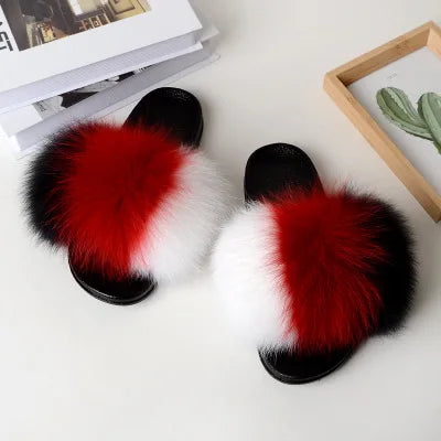 Girls’ Luxury Fluffy Fur Slippers – Warm Plush Indoor Flip Flop Slides for Women, New Arrival