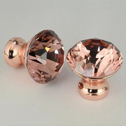 Rose Gold Diamond Shape Cabinet Knobs - Cupboard Crystal Drawer Handles for Kitchen Wardrobe Furniture