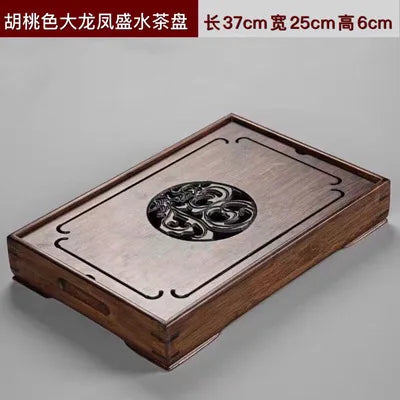 Natural Bamboo Wood Tea Tray – Rectangle Tea Set with Drainage, Water Storage Board for Chinese Tea Cups, Home Accessories