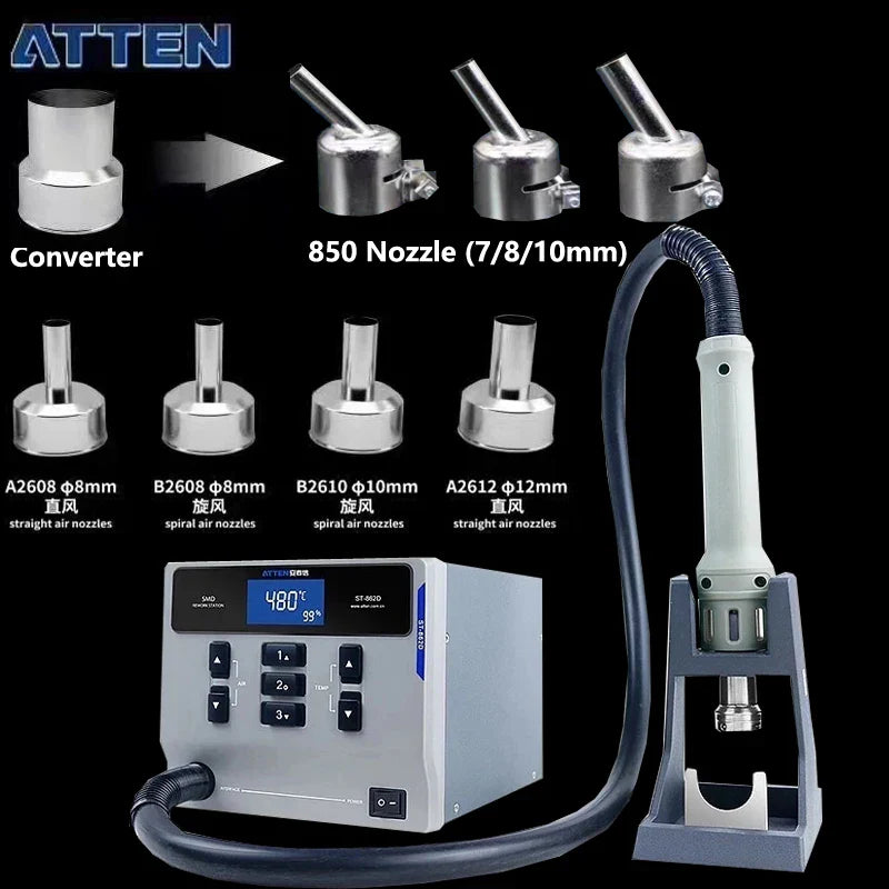 ATTEN ST-862D 1000W Hot Air Gun - Digital Display BGA Rework Station, Automatic Sleep Desoldering Repair Tool (110V/220V)