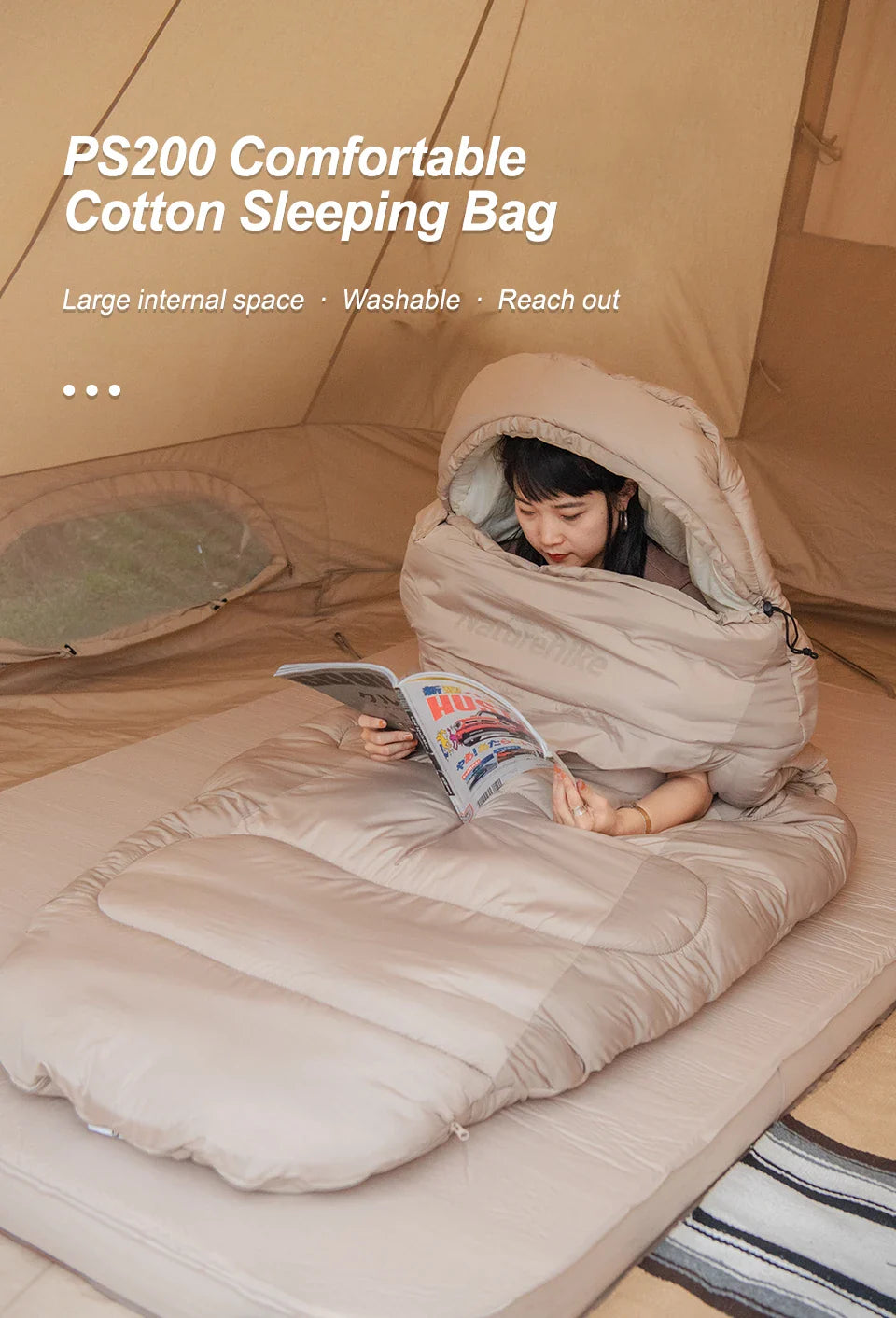 Naturehike PS300 Cotton Sleeping Bag – Wearable Winter Sleeping Bag for Hiking, Camping & Travel