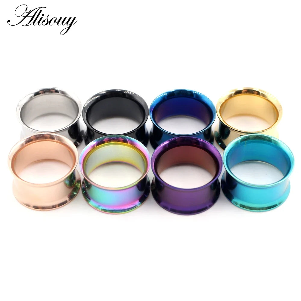 Alisouy Surgical Steel Ear Plug Kit - 2PCS No-Screw Fit Ear Gauges Tunnel Expanders for Body Piercing