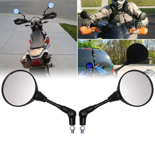 Universal Motorcycle Rearview Mirror 10mm (Black) — Folding Round Anti-Fall Side Mirror