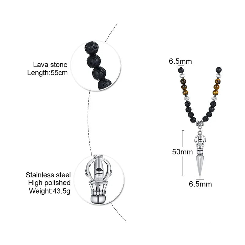 Men's Tibetan Phurba Kilaya Necklace – Tiger’s Eye & Lava Stone Spiritual Dagger Jewelry