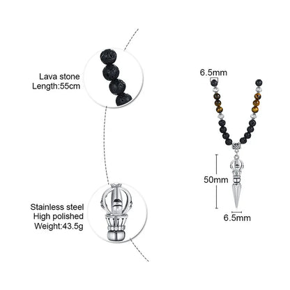 Men's Tibetan Phurba Kilaya Necklace – Tiger’s Eye & Lava Stone Spiritual Dagger Jewelry