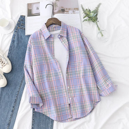 2025 Women’s Flannel Plaid Shirt – Casual Loose Cotton Long Sleeve Blouse, Designer Style Tops