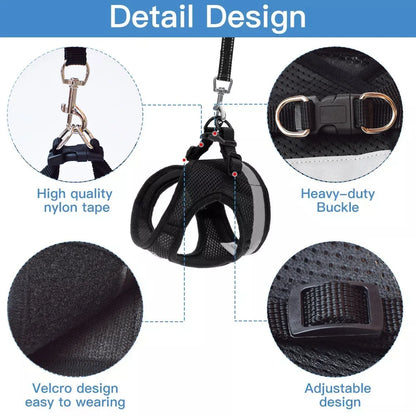 Breathable Cat Harness and Leash: Escape-Proof Pet Clothes Vest for Kitten, Puppy Dogs - Adjustable, Reflective, Easy Control
