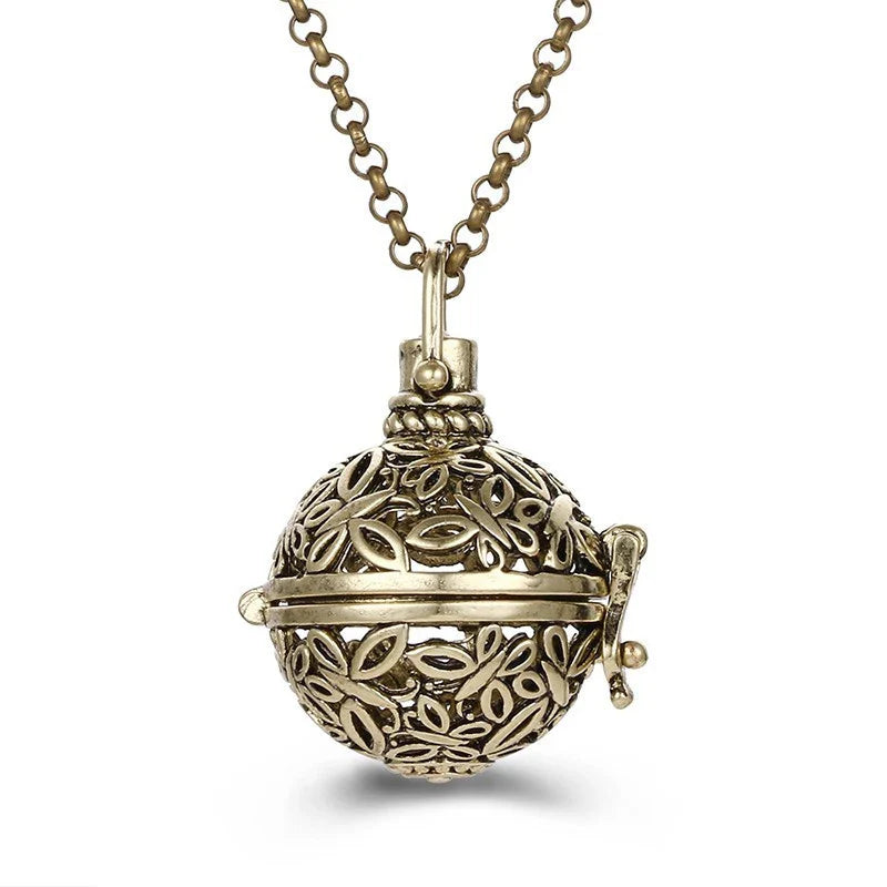 Mexico Music Ball Hollow Zircon Pendant Necklace – Vintage Perfume Aromatherapy Locket for Women