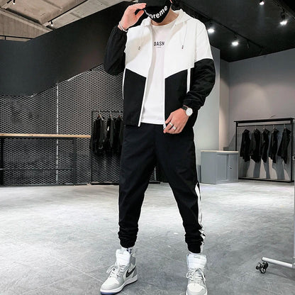 2025 Men’s Tracksuit 2-Piece Set — Hooded Jacket & Jogger Pants for Casual, Running & Sports