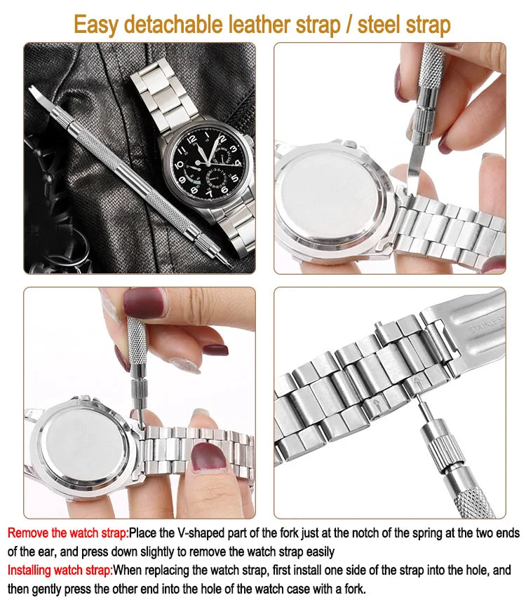 5PCS Professional Adjustable Watch Band Link Remover — Metal Bracelet Pin & Strap Repair Tool Set