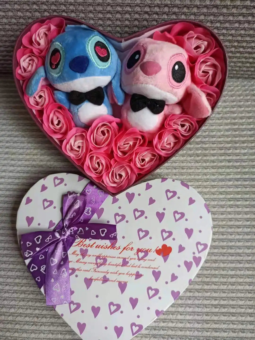 Disney Lilo & Stitch Plush Doll with Rose Bouquet – Gift Box & Flower Arrangement for Valentine’s & Christmas