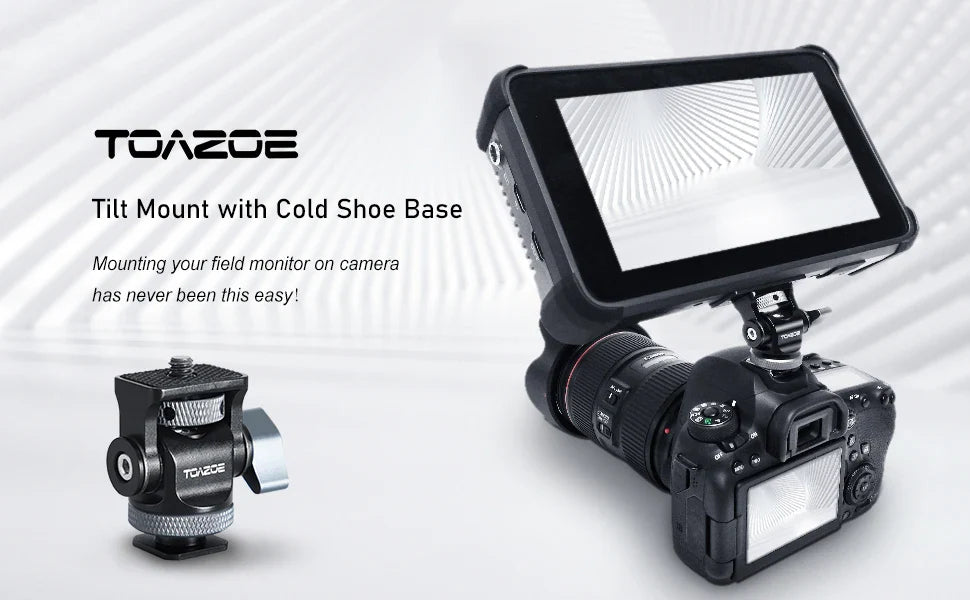 TOAZOE DSLR Camera Monitor Mount – Adjustable Swivel & Tilt Clamp with Cold Shoe Base for Flash & DIY Accessories