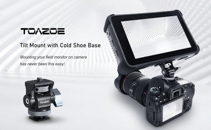 TOAZOE DSLR Camera Monitor Mount – Adjustable Swivel & Tilt Clamp with Cold Shoe Base for Flash & DIY Accessories
