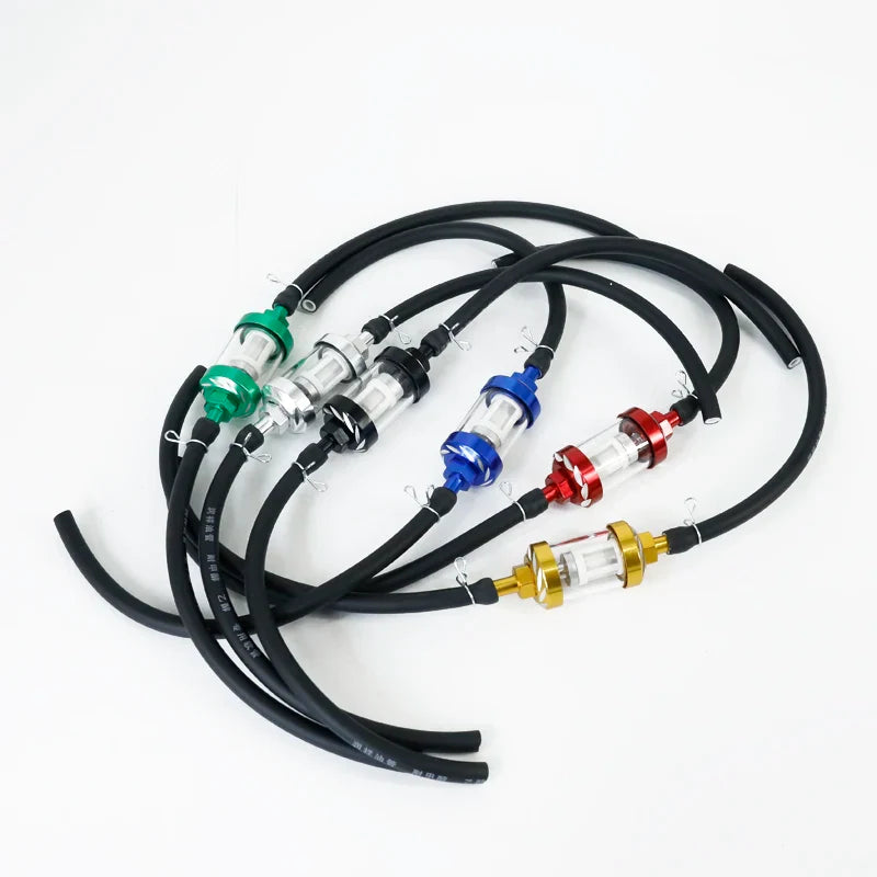 8mm Motorcycle Inner Fuel Filter with Gasoline Filters + 40CM Petrol Fuel Line Hose + 4 Clips for Moto, Scooter, Dirt Bike