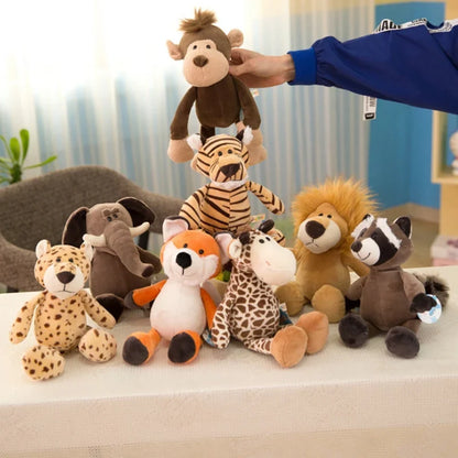 25cm Lifelike Animal Plush Toy - Lion, Tiger, Elephant, Monkey, Leopard, Giraffe & Raccoon Soft Stuffed Doll Gift