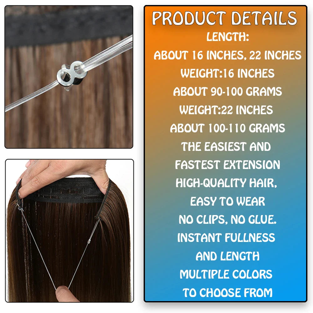 Natural-Looking Synthetic Hair Extension: No-Clip Long Straight Hairpiece in Blonde, Black, and Mixed Colors - False Hair Piece for Women