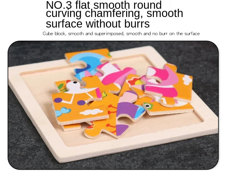 11cm Kids Wooden Jigsaw Puzzle – Cartoon Animal & Vehicle Montessori Educational Toys
