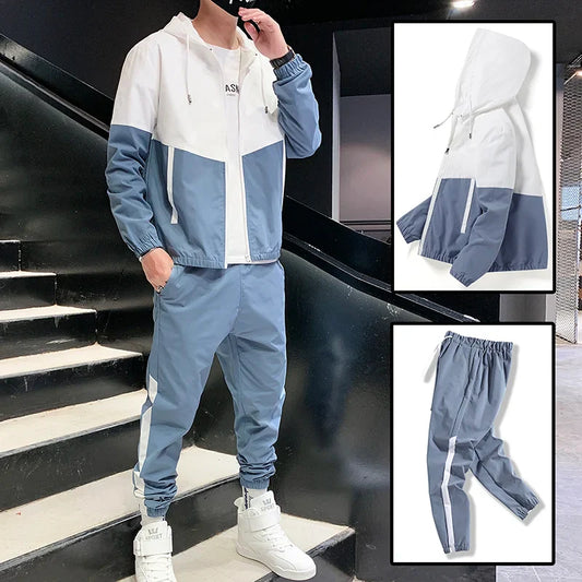 2025 Men’s Tracksuit 2-Piece Set — Hooded Jacket & Jogger Pants for Casual, Running & Sports