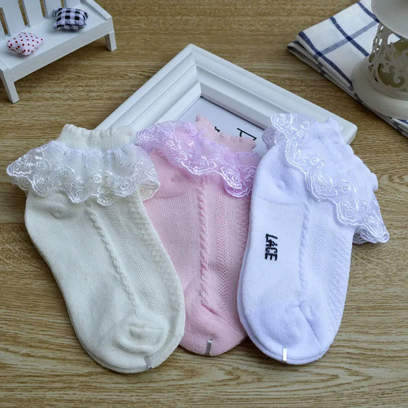 10-Pair Baby Girls’ Lace Ruffle Socks - Breathable Cotton Ankle Socks for Toddlers & Kids