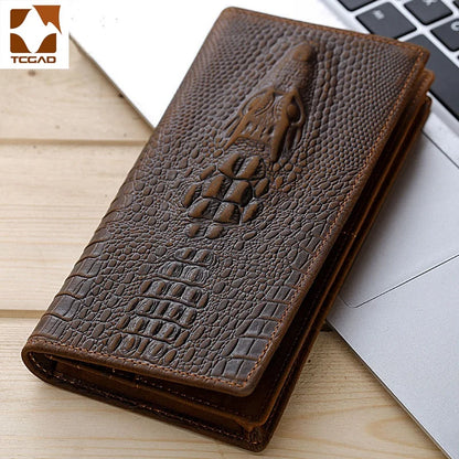 Men’s Crocodile Pattern PU Leather Wallet – Slim Long Clutch Purse Alligator Style Portafoglio Uomo
