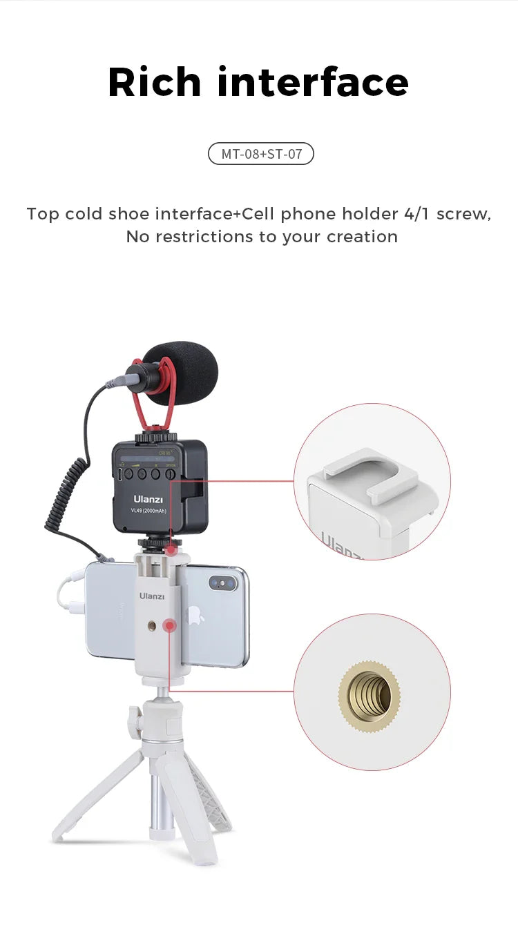 Ulanzi MT-08 Mini Tripod – White Foldable Monopod Mount with 1/4'' Universal Tripod for DSLR, Android & iPhone Smartphones