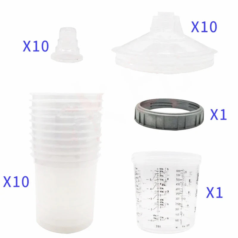 10pcs Bulk Sale Spray Gun Paint Tank Mixing Cup - Disposable Measuring Cup Type H/O Quick Cup - 165/400/600ml