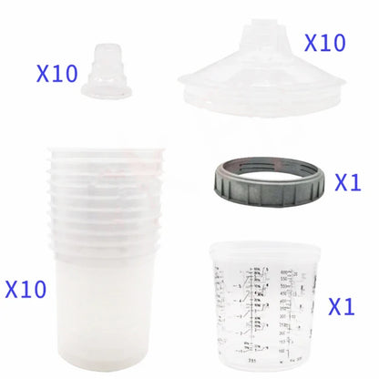 10pcs Bulk Sale Spray Gun Paint Tank Mixing Cup - Disposable Measuring Cup Type H/O Quick Cup - 165/400/600ml