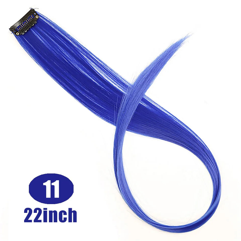 BUQI Straight Clip-In Colored Hair Extensions – Rainbow Synthetic Hair Streaks in Pink, Orange, White & Purple