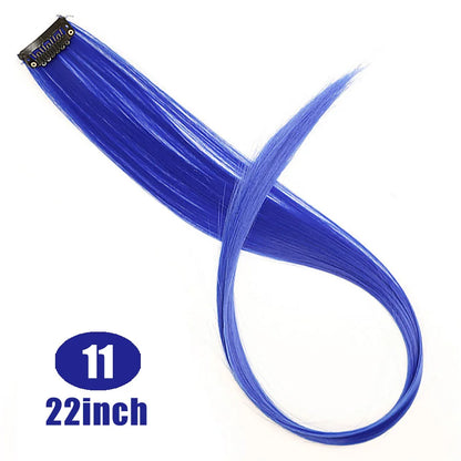 BUQI Straight Clip-In Colored Hair Extensions – Rainbow Synthetic Hair Streaks in Pink, Orange, White & Purple
