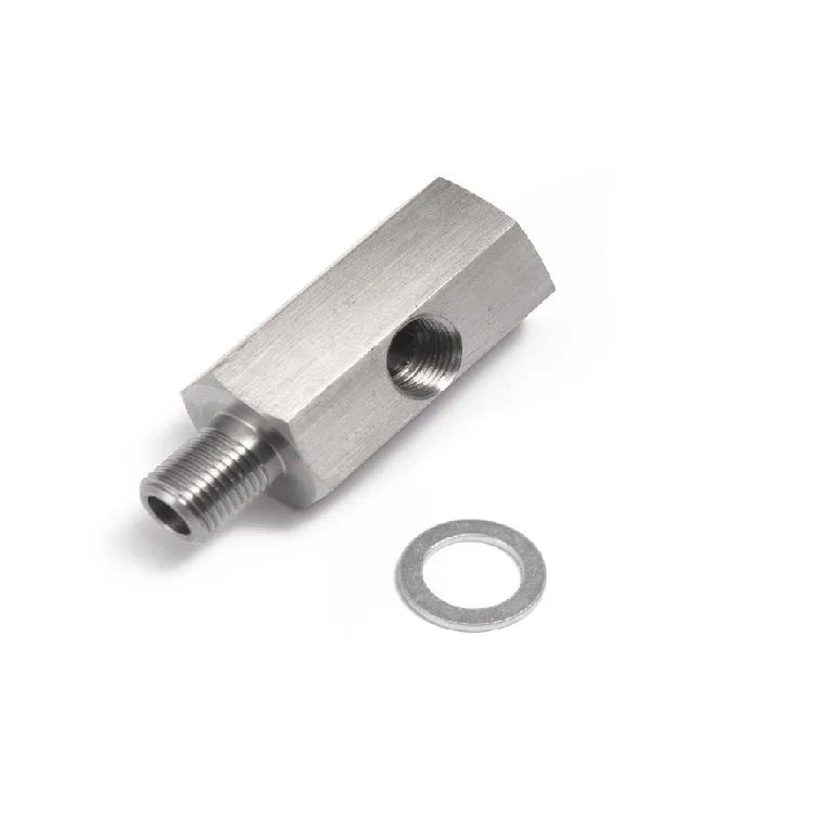 Stainless Steel Oil Pressure Sensor Connector — Side Hole Tee Adapter for 1/8"NPT, 1/4"NPT, M10, M12, M14 Feed Line Gauge