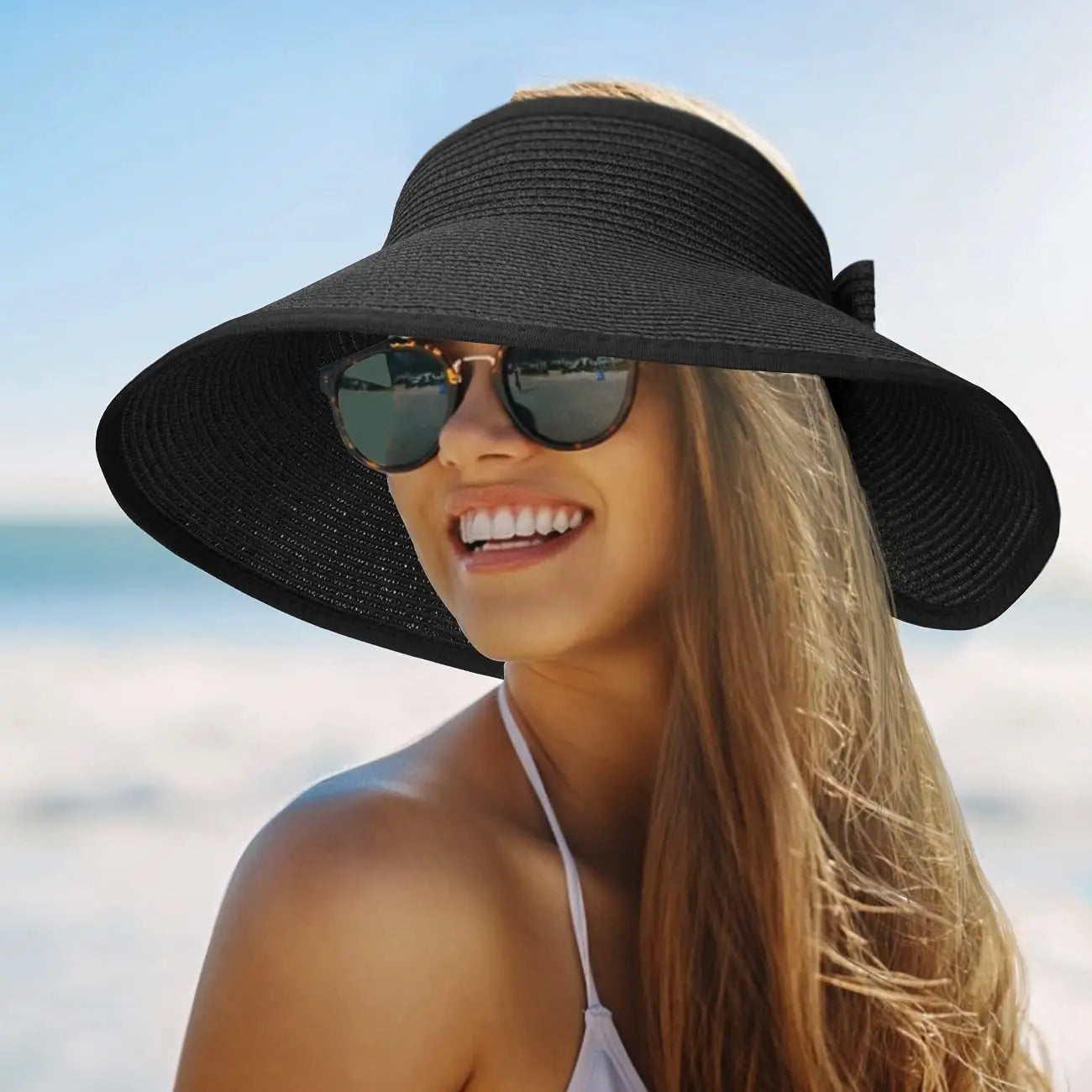 Women’s Summer Visor Hat – Foldable Wide-Brim Straw Cap, Stylish UV-Resistant Sun Hat for Beach & Hiking