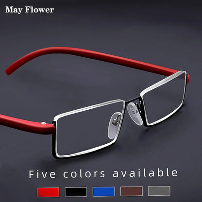May Flower Anti-Blue Light Reading Glasses – Men’s Half-Frame TR90 Prescription Eyewear +1.75 with Case