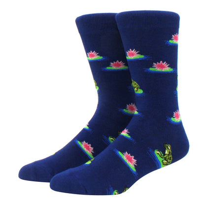 Men's Colorful Combed Cotton Jacquard Crew Socks - Striped Business Casual Dress Socks