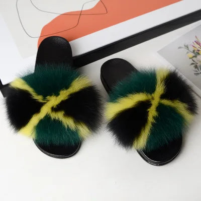 Girls’ Luxury Fluffy Fur Slippers – Warm Plush Indoor Flip Flop Slides for Women, New Arrival