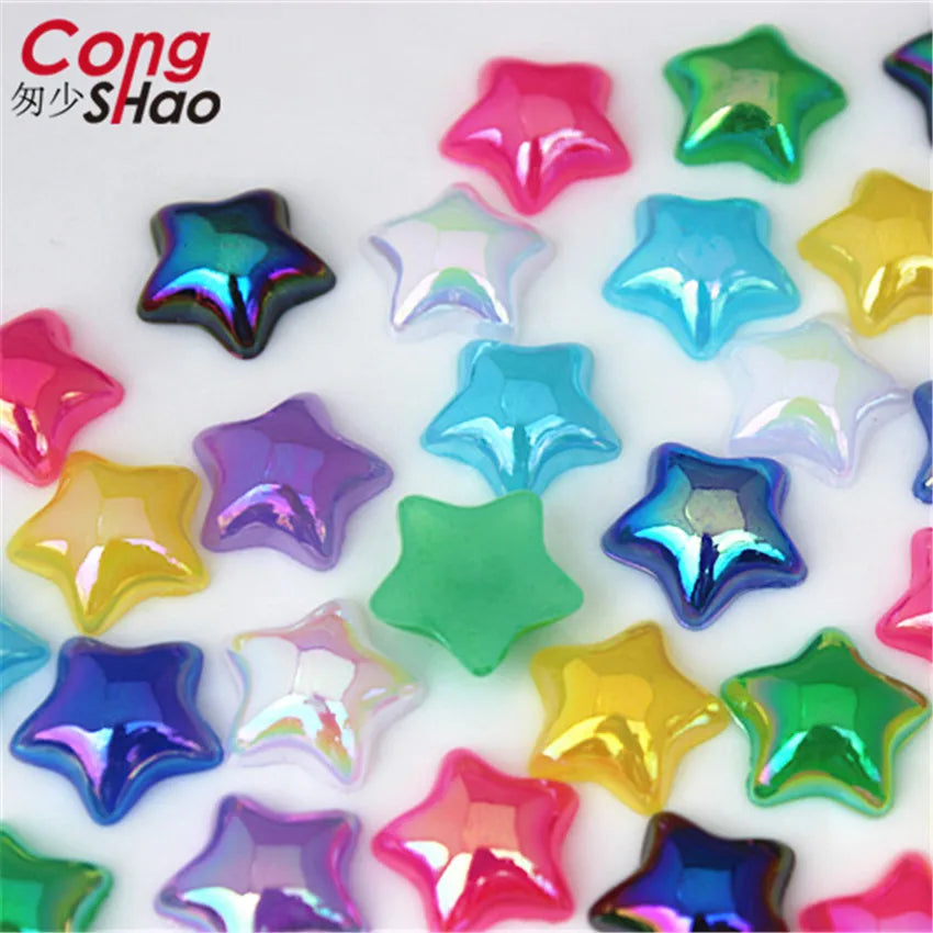Cong Shao 100pcs 12mm Star AB Acrylic Rhinestones — Flatback Crystals for DIY Clothing & Jewelry Decoration