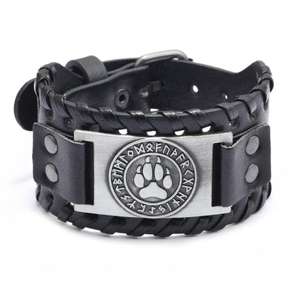 Totem Design Wide Leather Pirate Compass Bracelet - Men's Celtic Viking Jewelry, Party Gift Accessories