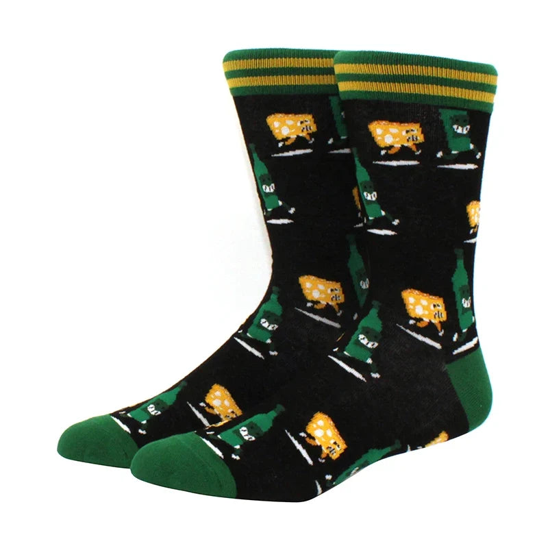 Funny Cartoon Fashion Cotton Socks – Hip Hop Skateboard Style Socks for Men & Women, Beer, Pizza, Astronaut & Pineapple Print Casual Wear Socks