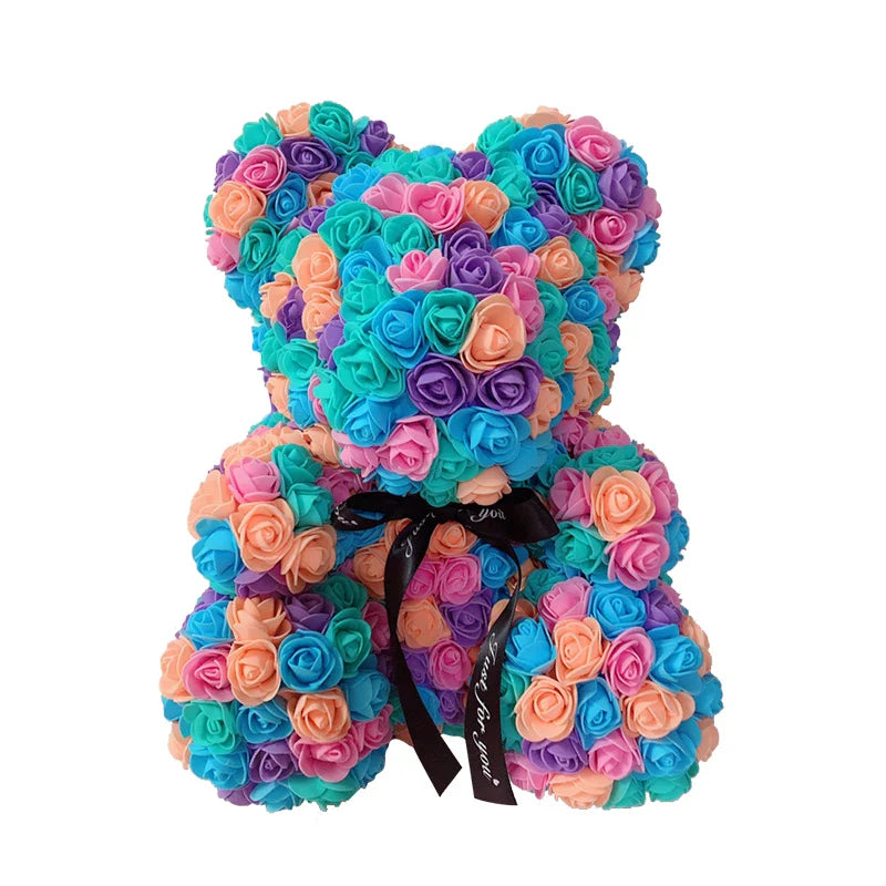 2024 40cm Rose Bear – Heart-Shaped Artificial Flower Teddy Bear for Valentine’s, Wedding, Birthday & Christmas Gifts
