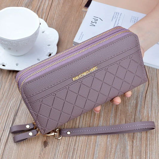 Long Women’s PU Leather Wallet – Double Zipper Tassel Clutch with Coin Purse & Card Holder