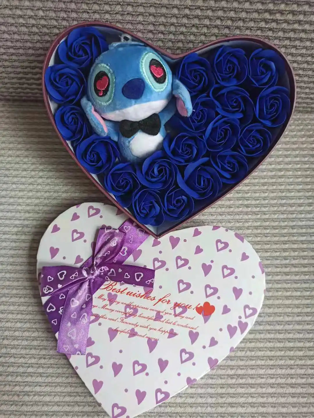 Disney Lilo & Stitch Plush Doll with Rose Bouquet – Gift Box & Flower Arrangement for Valentine’s & Christmas