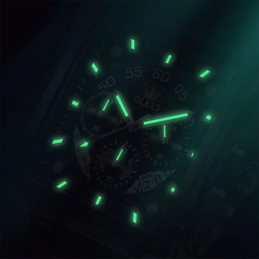 OLEVS Top Brand Men's Quartz Watch – Square Design, Waterproof, Leather Strap, Sport Clock, Relogio Masculino