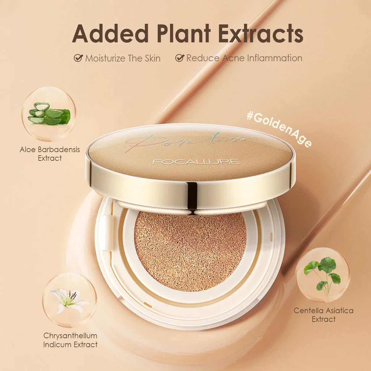 FOCALLURE Air Cushion BB Cream – Poreless, Waterproof, Long-Lasting Matte Foundation & Brightening Concealer with Puff