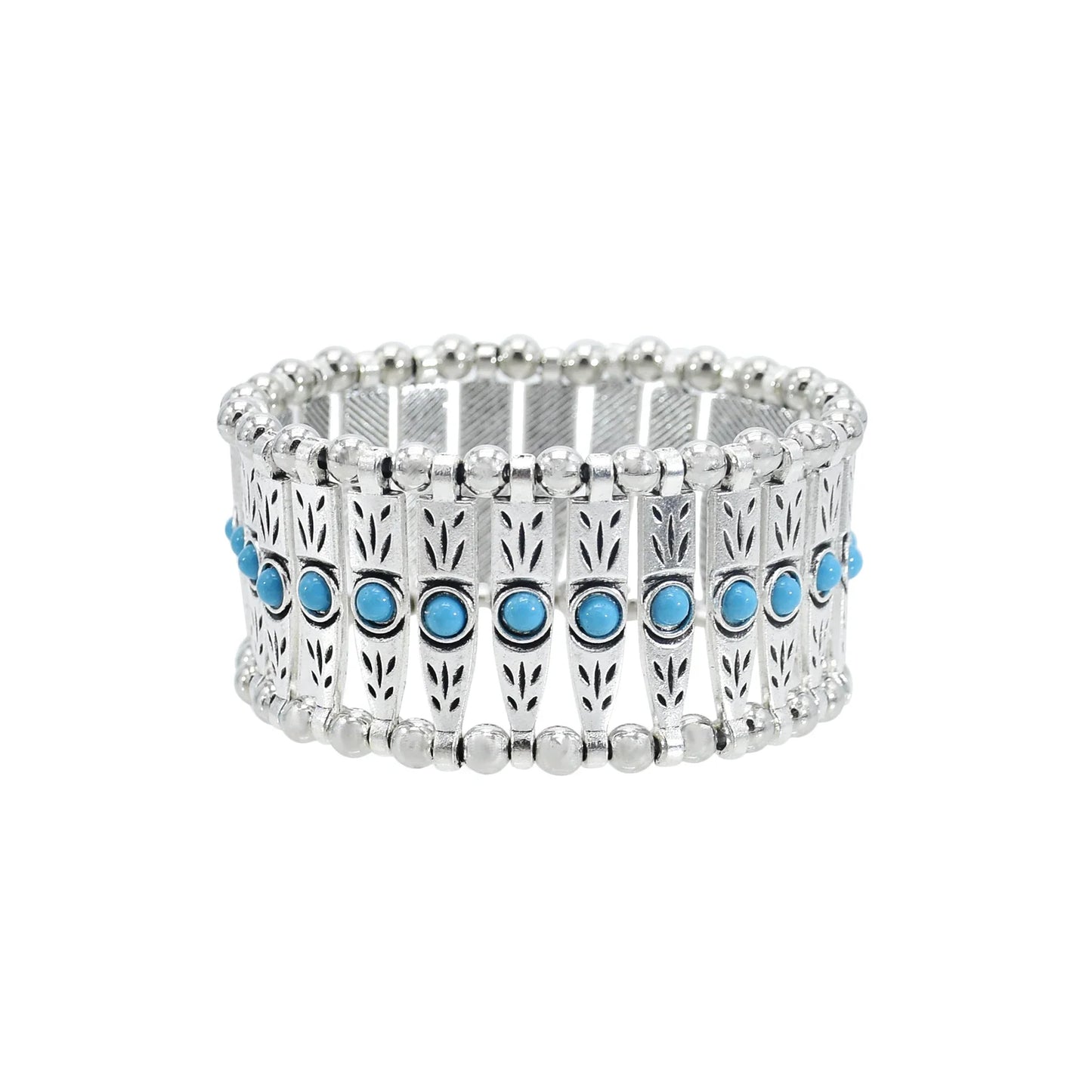 Gypsy Boho Tibetan Turquoise Bracelet for Women & Men – Vintage Elastic Ethnic Bangle Jewelry
