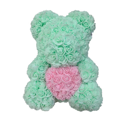 2024 40cm Rose Bear – Heart-Shaped Artificial Flower Teddy Bear for Valentine’s, Wedding, Birthday & Christmas Gifts