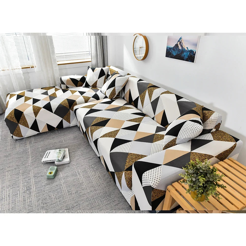 Stretch Sofa Cover - Printed Elastic Slipcover for L-Shaped Corner Couch, Living Room 1/2/3/4 Seat Protector
