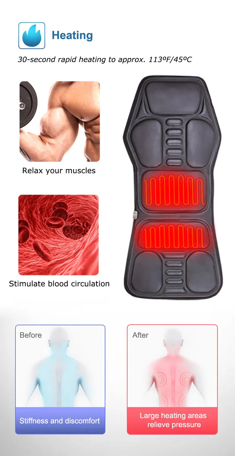 KLASVSA Electric Back Massager Cushion – Heated Vibrating Massage Chair for Lumbar & Neck Pain Relief at Home, Office, Car